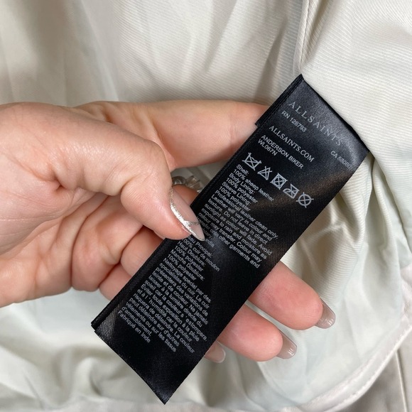 ALL SAINTS Anderson Sheepskin Leather Zip Front Biker Jacket White Size Small - Picture 10 of 16